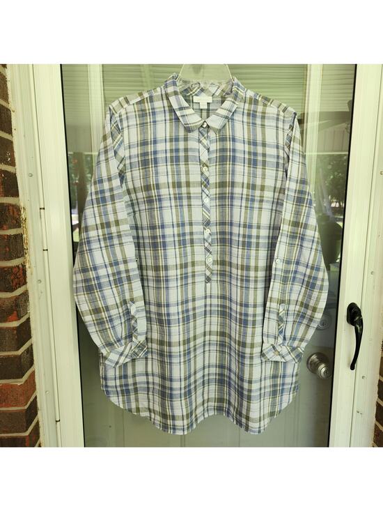 J. Jill Tops - J.Jill Love Linen Size Large Blue Plaid Button Front Long Sleeve Shirt Pockets